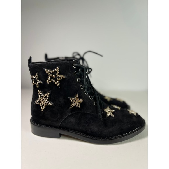 Coach Women's Suede Watts Star Crystal Studded Combat Boots Sz 6.5 - Picture 1 of 9
